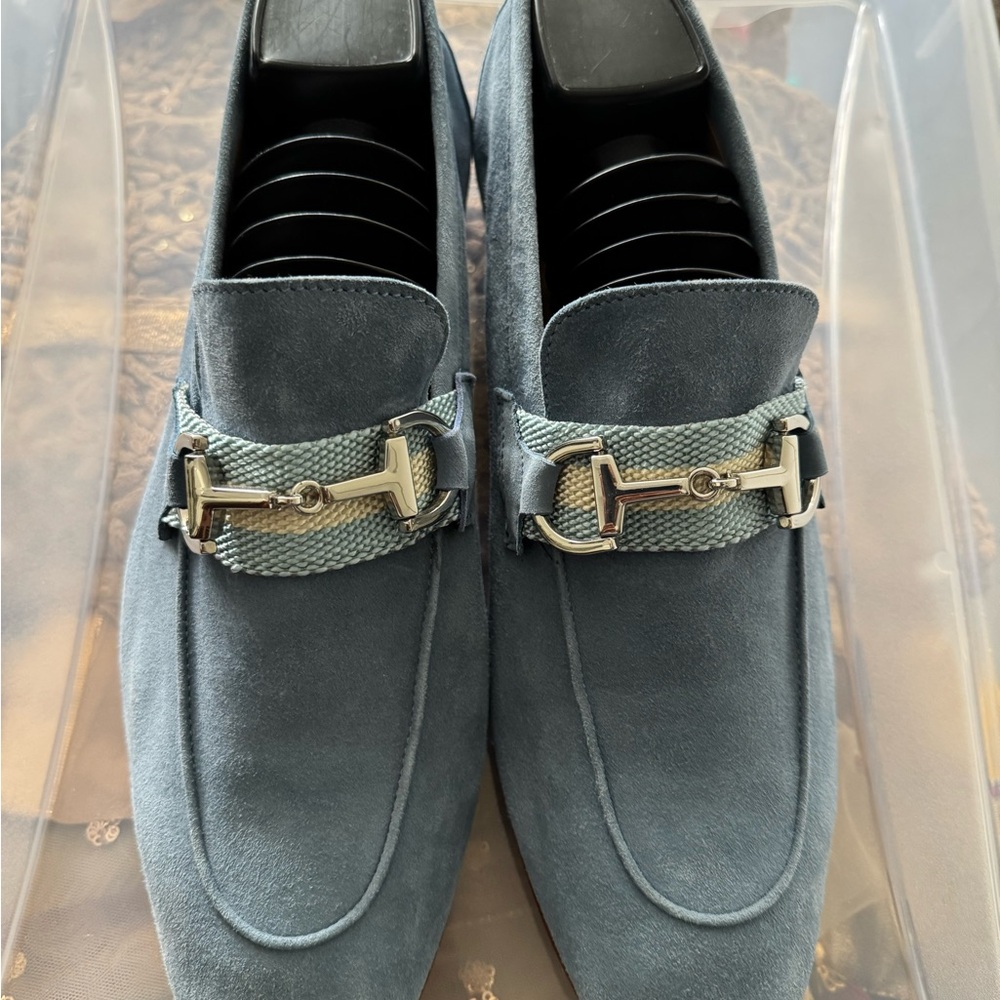 Donald J. Pliner Blue and Silver Loafers